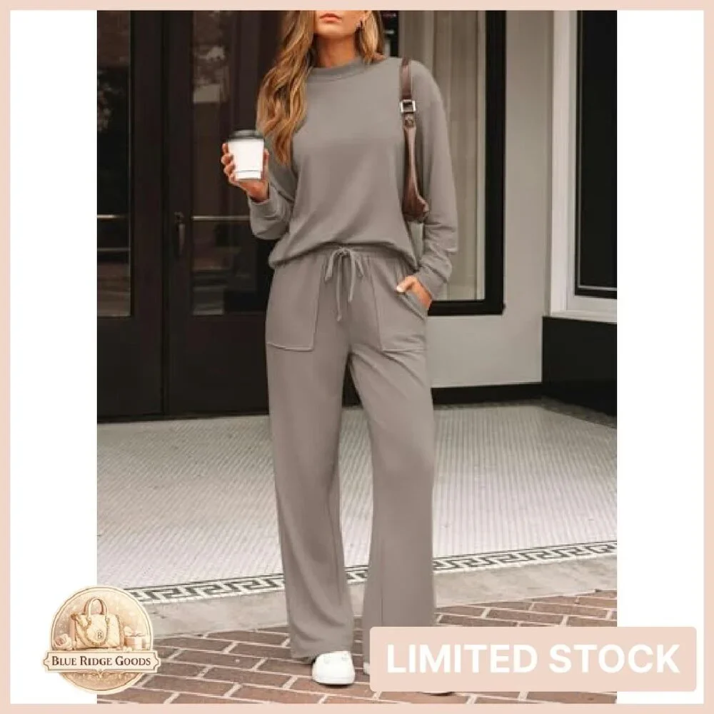 Mock Turtleneck Top Wide Leg Pants Lounge Set Y2K Chic Minimal